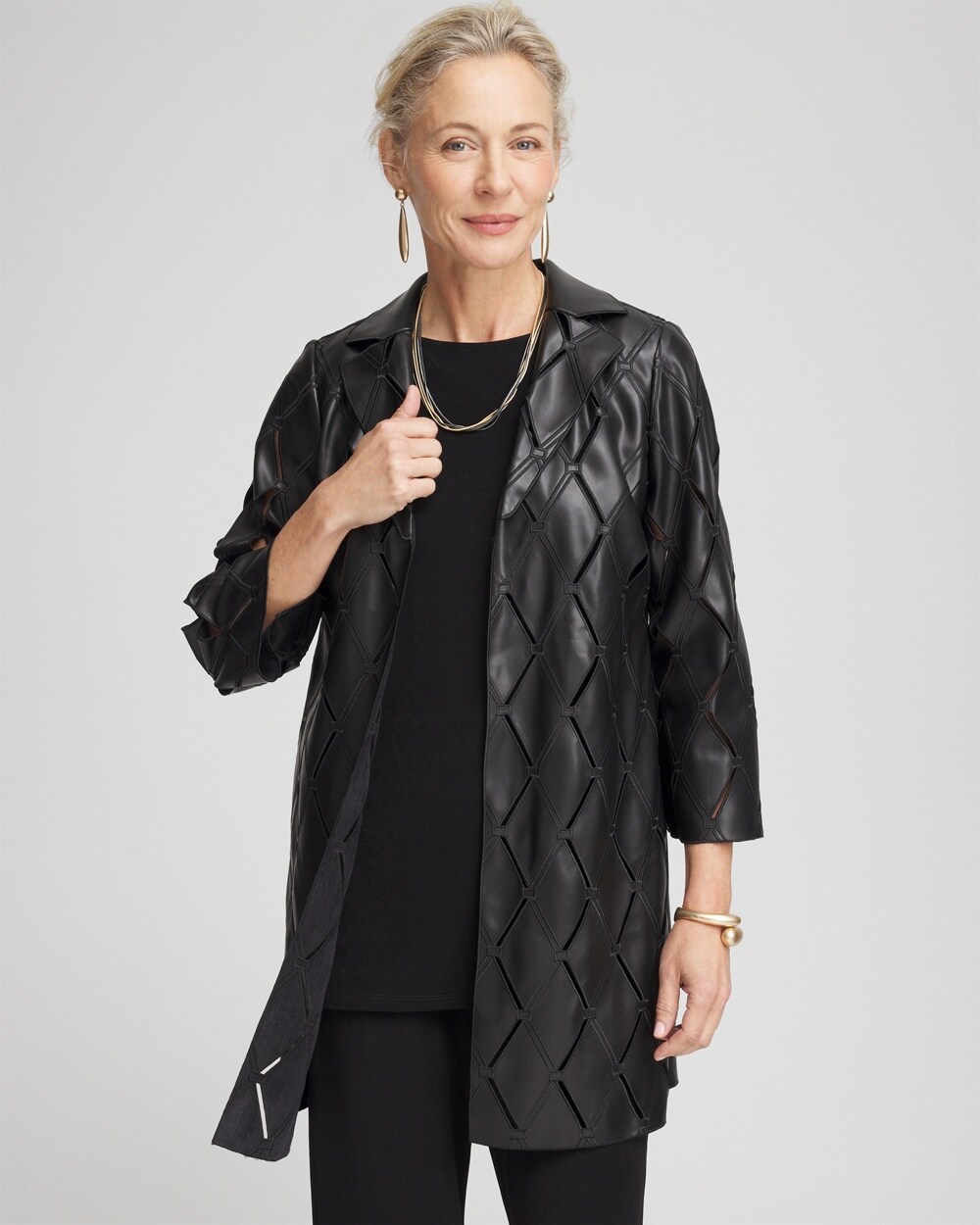 Travelers&#8482; Collection Faux Leather Cutwork Blazer