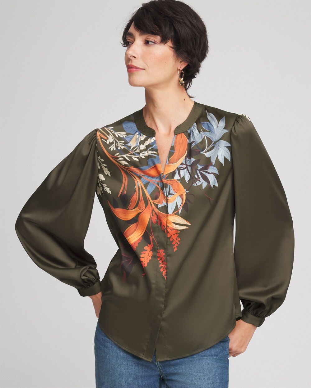 Satin Placed Floral Blouse