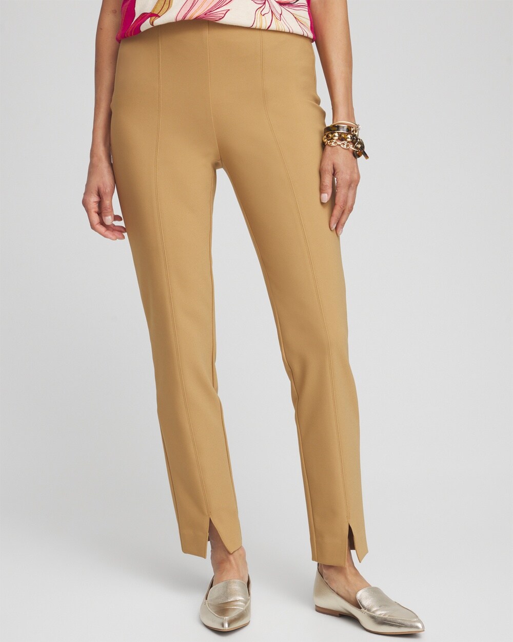 Bi-Stretch Front Seam Slit Ankle Pants