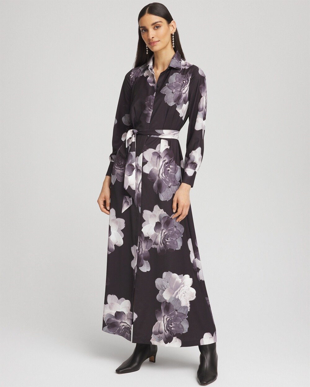 Floral Print Maxi Shirt Dress