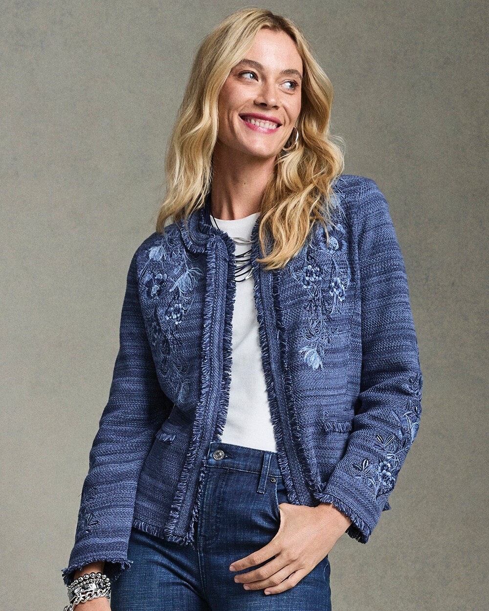 Embroidered Denim Cardigan