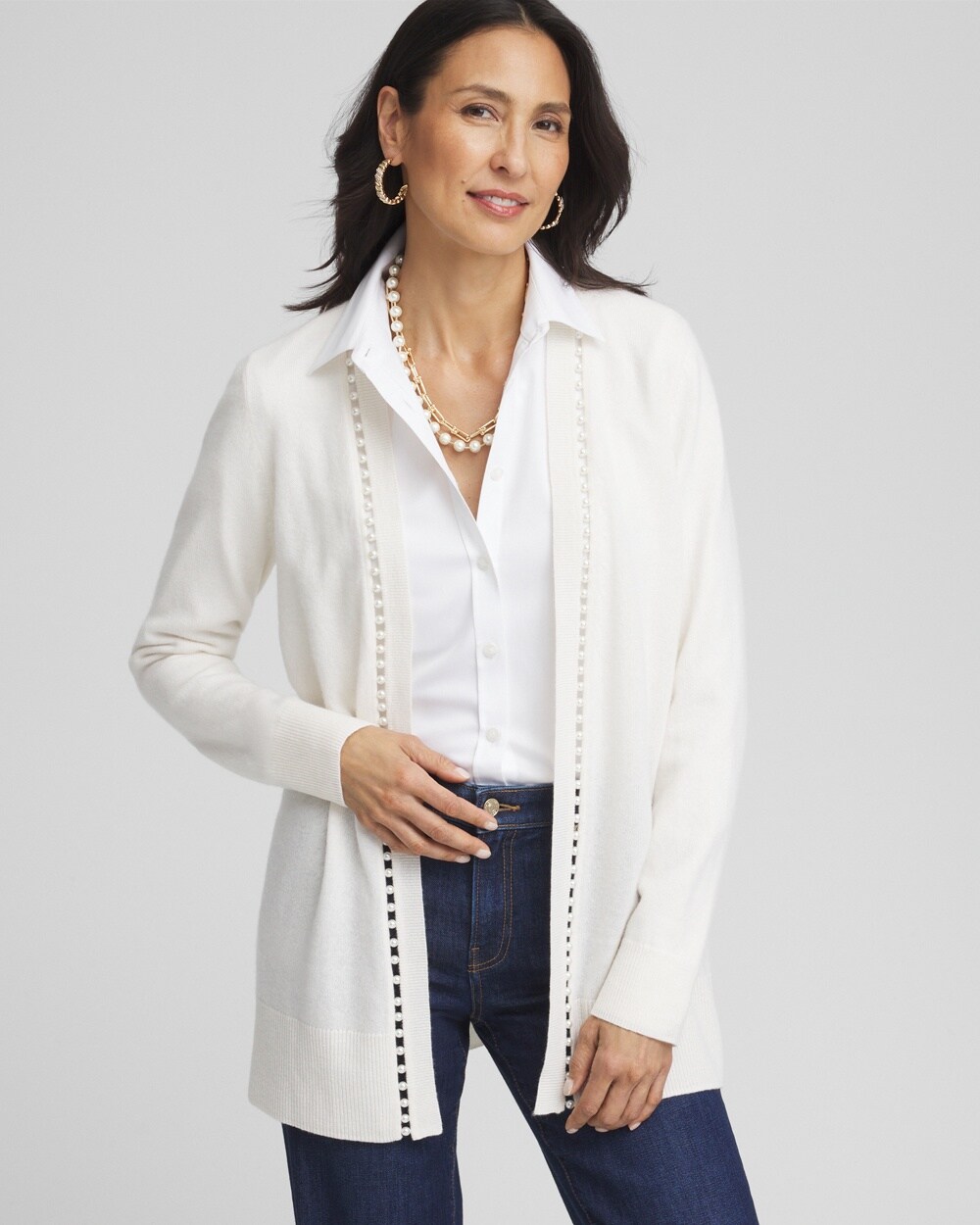 Cashmere Pearl Trim Cardigan