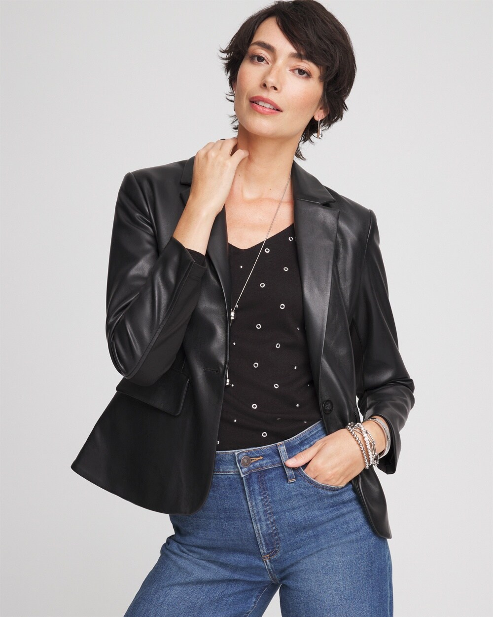 Faux Leather Peplum Blazer