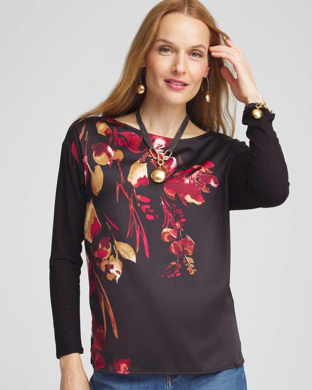 Satin Leaves Long Sleeve Tee