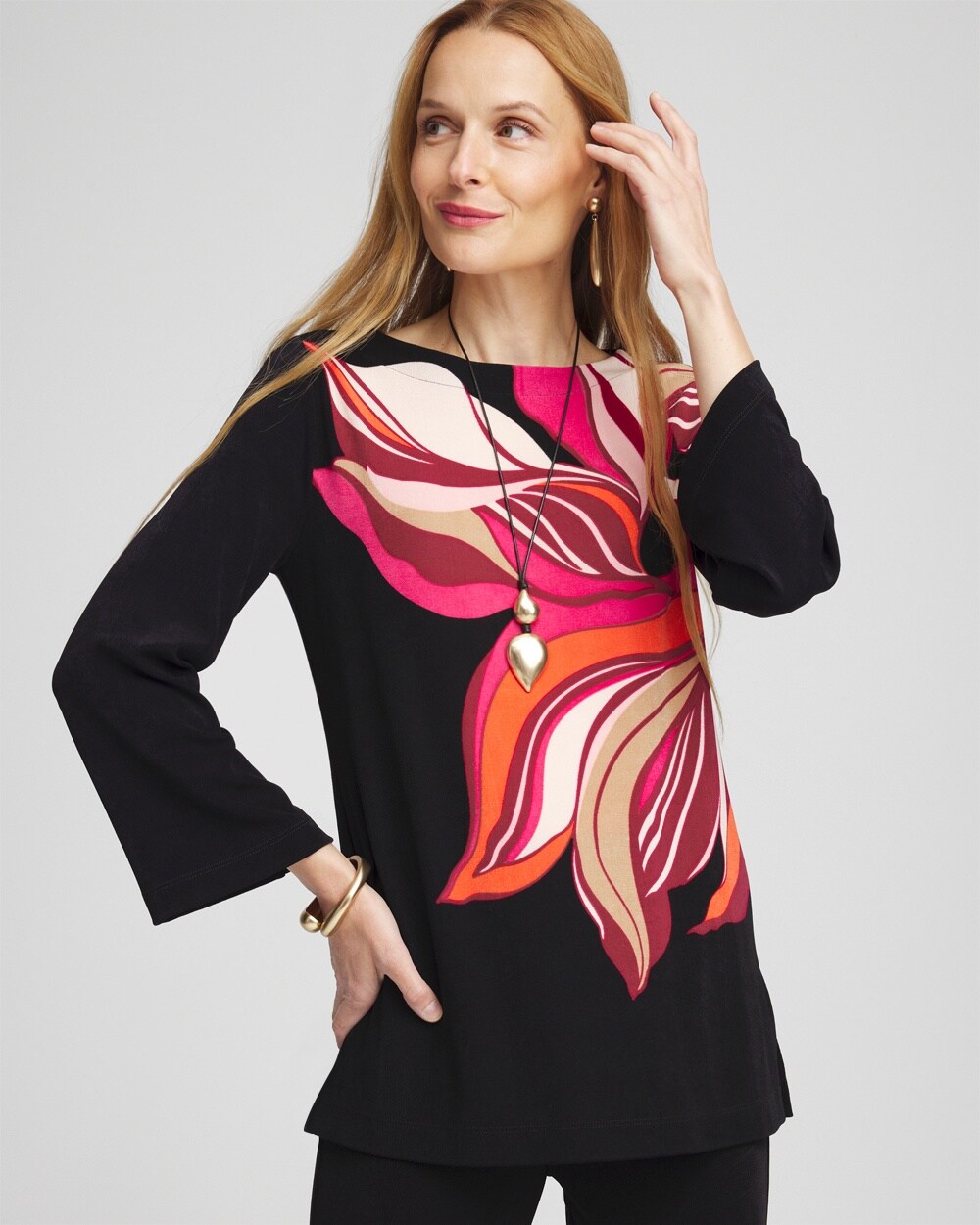 Travelers&#8482; Floral Boat Neck Tunic