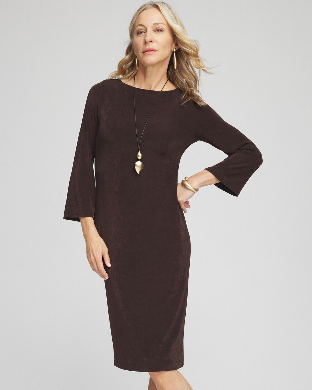 Travelers&#8482; Bell Sleeve Boat Neck Dress