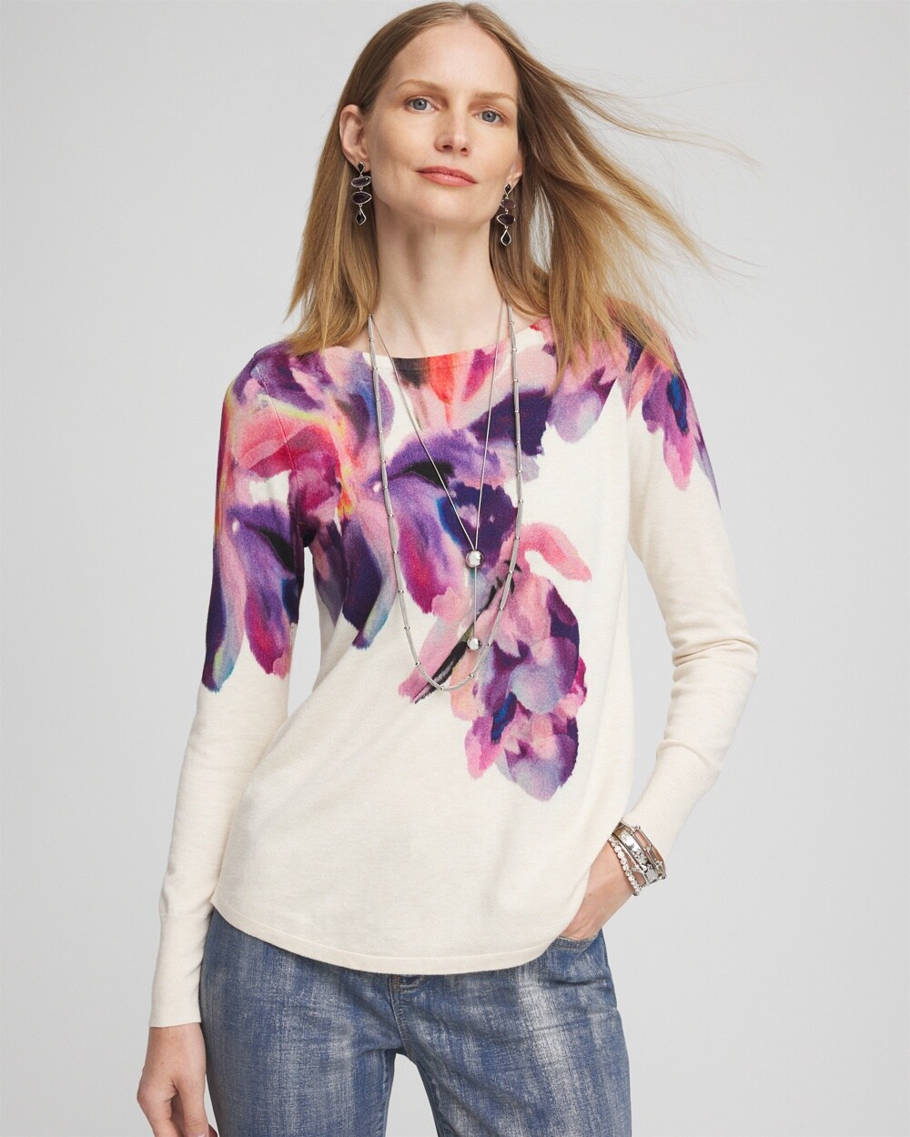 Botanical Bateau Neck Long Sleeve Sweater