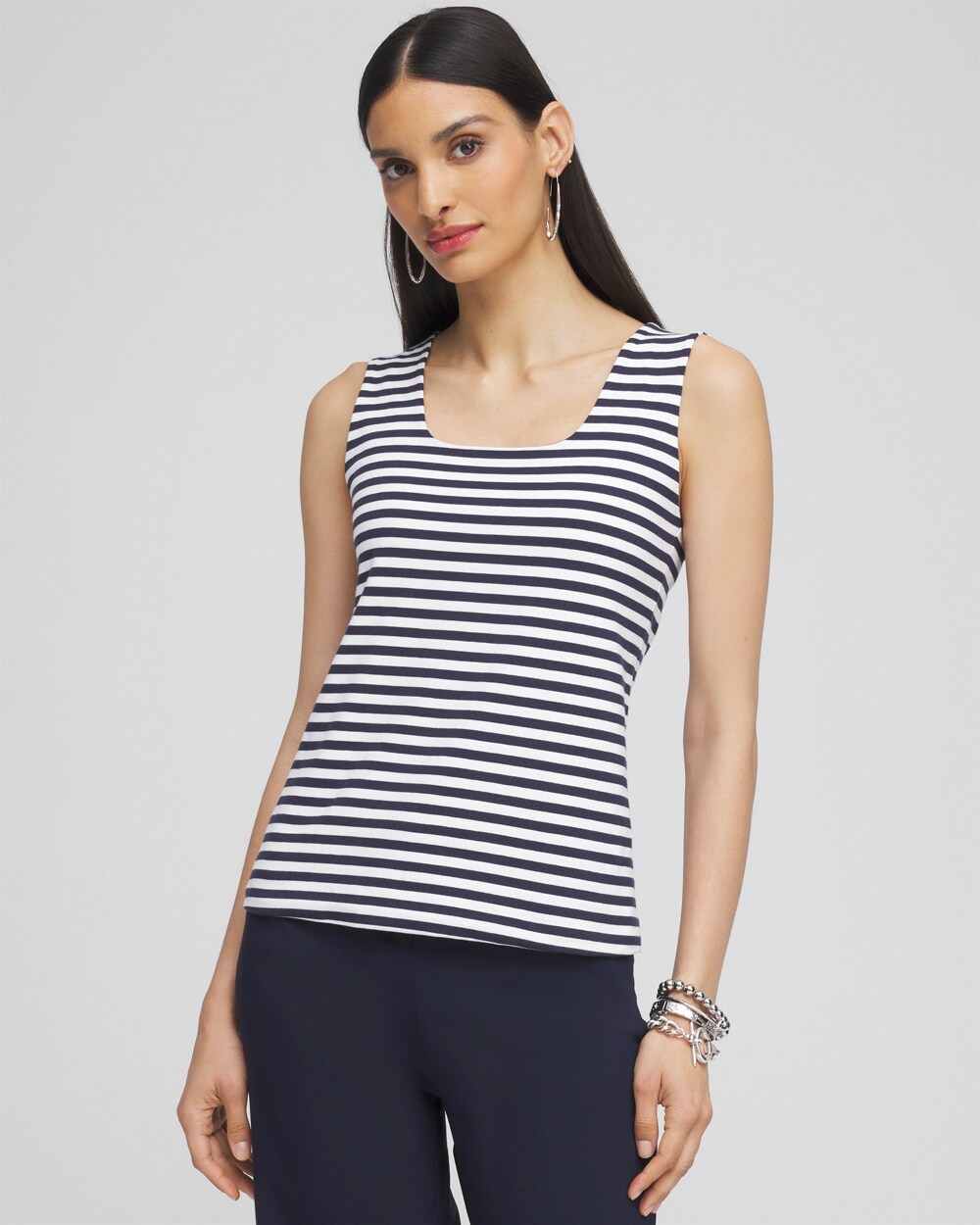 Contour Cotton&#8482; Stripe Square Neck Tank