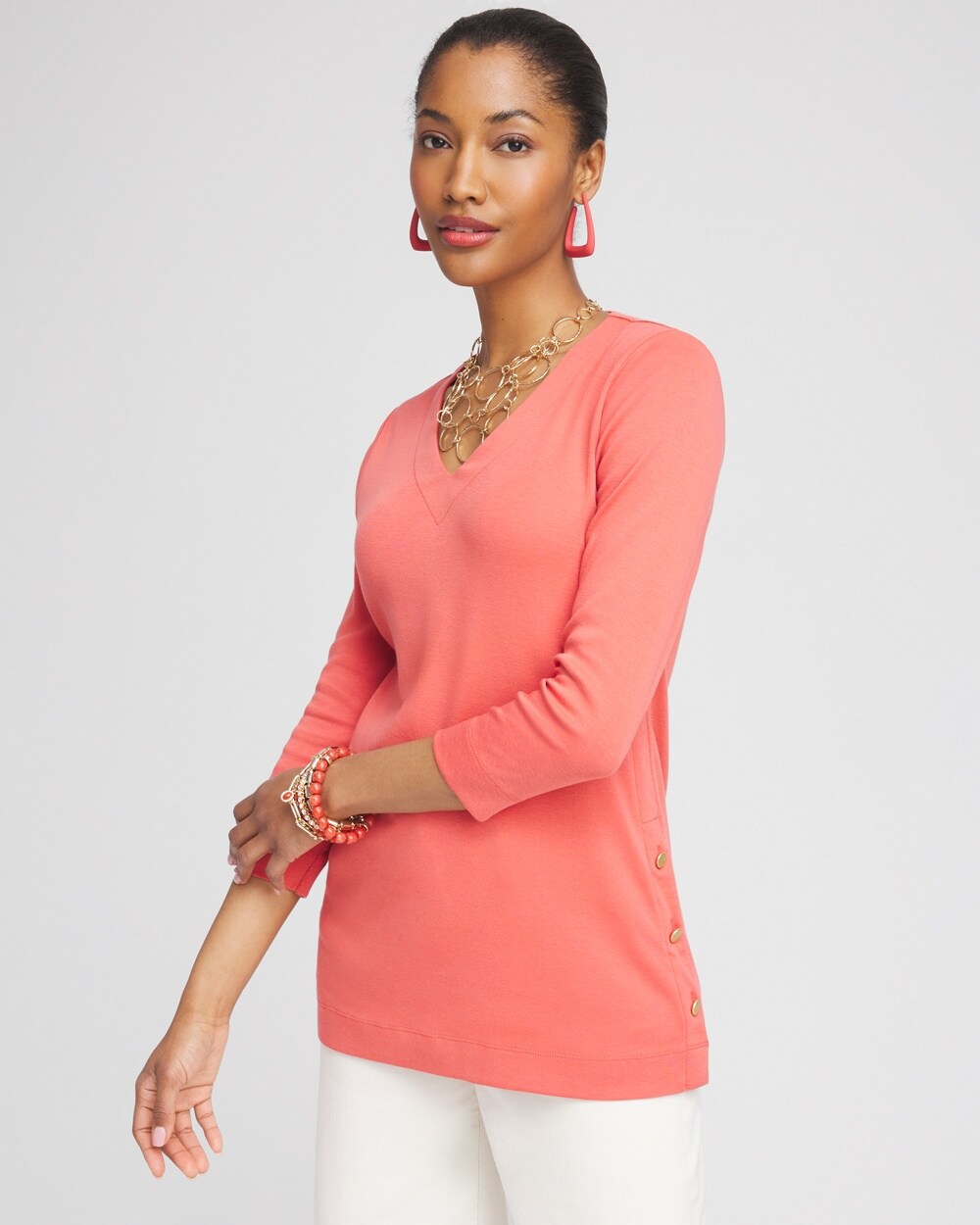 V-neck Button Detail Tunic