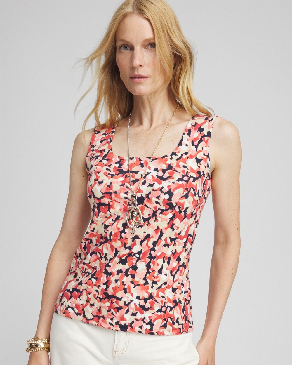 Contour Cotton&#8482; Abstract Square Neck Tank