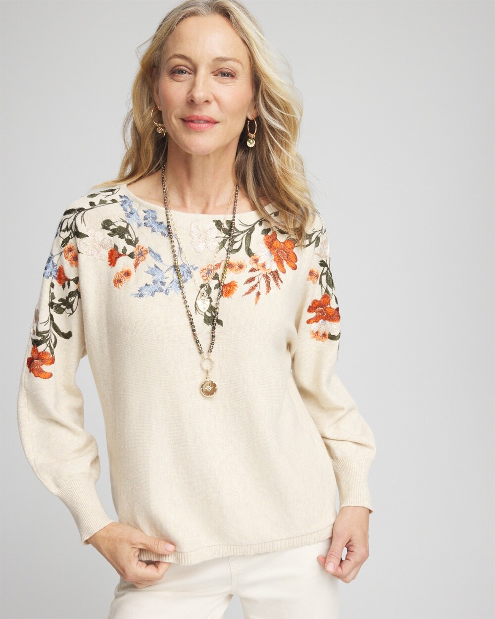 Embroidered Dolman Pullover Sweater