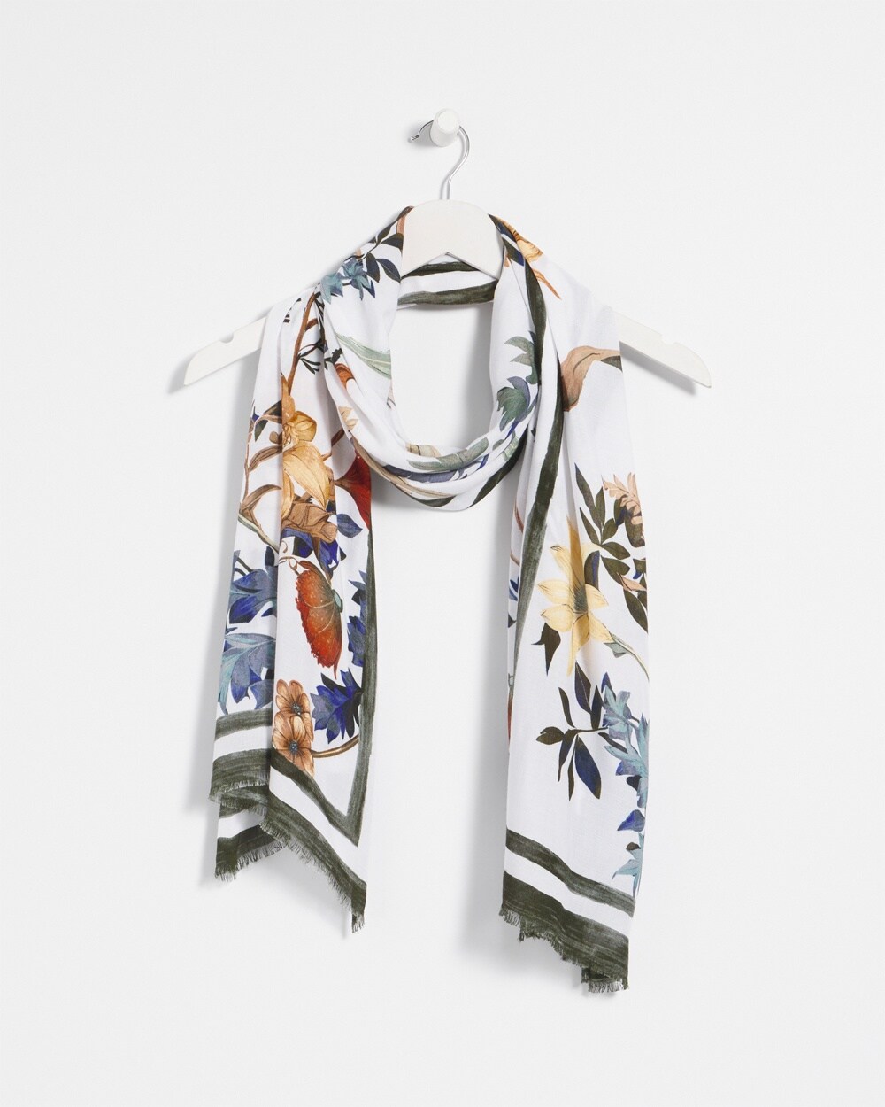 White Floral Oblong Scarf