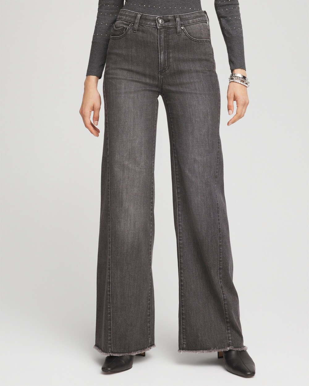 Petite Wide Leg Frayed Hem Jeans