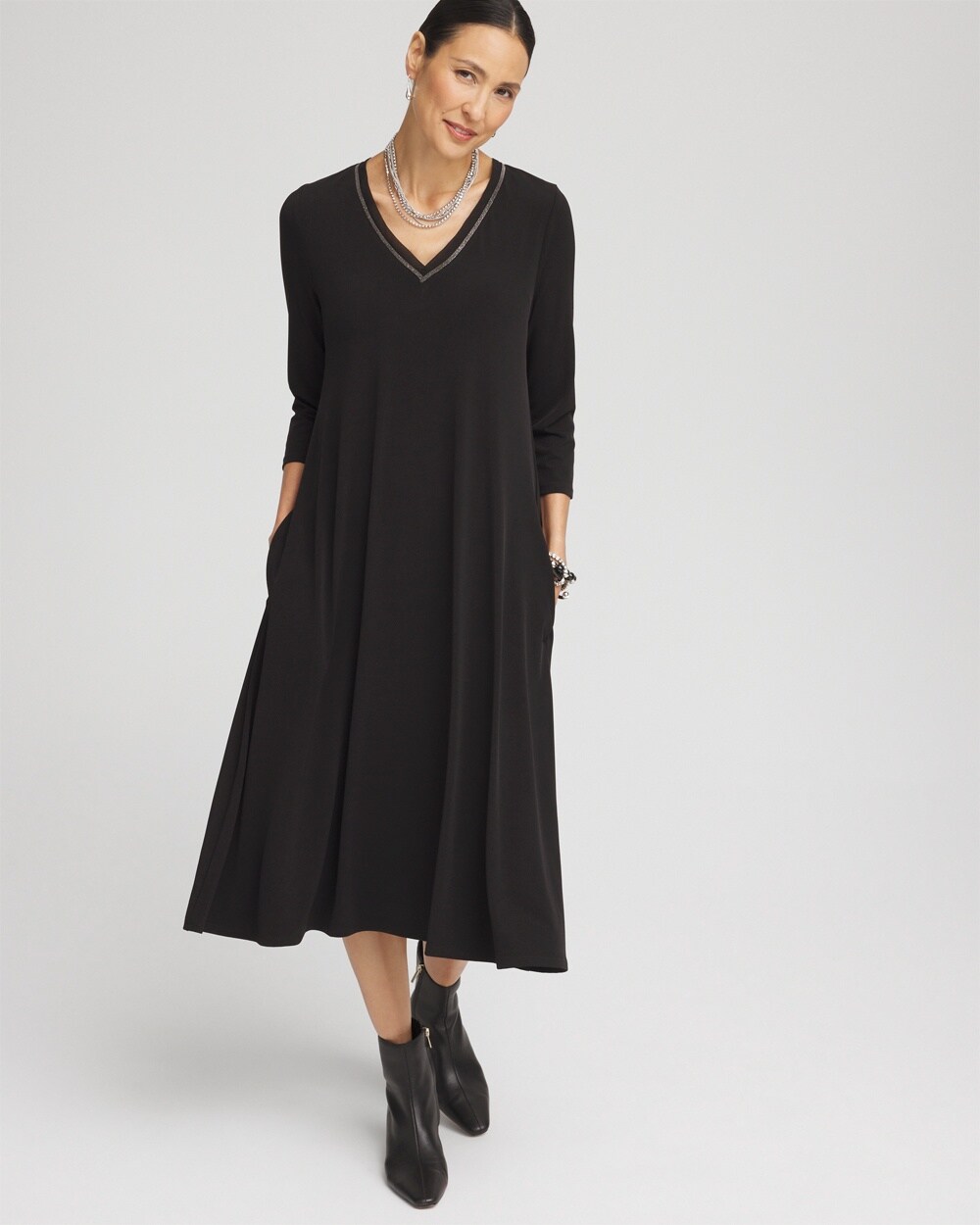 Ball Chain V-Neck Midi Dress