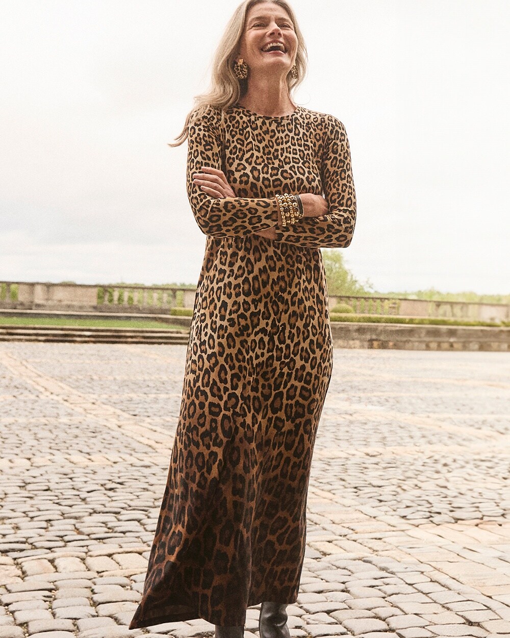 Leopard Print Long Sleeve Maxi Dress