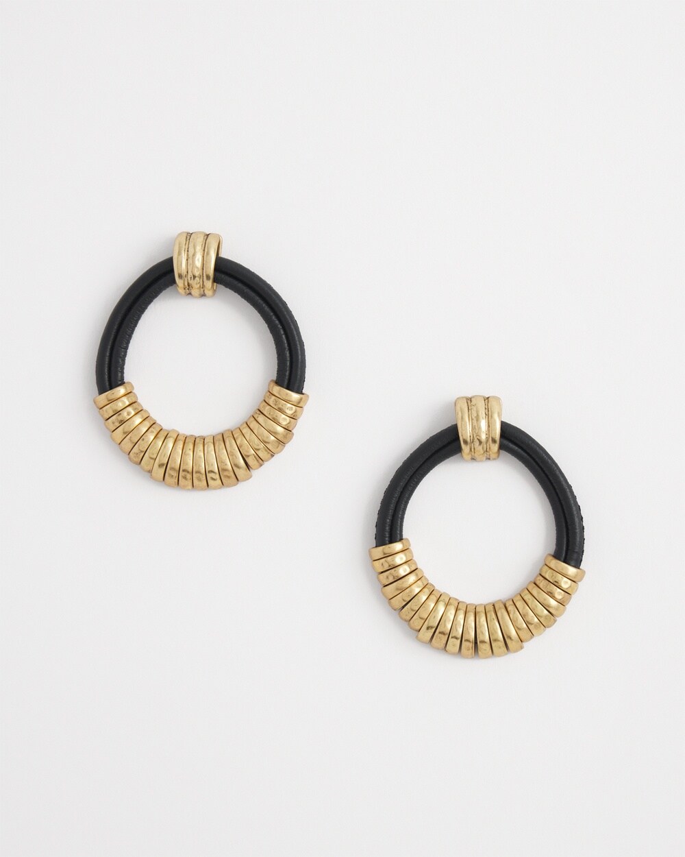 No Droop&#8482; Black Leather Hoop Earrings