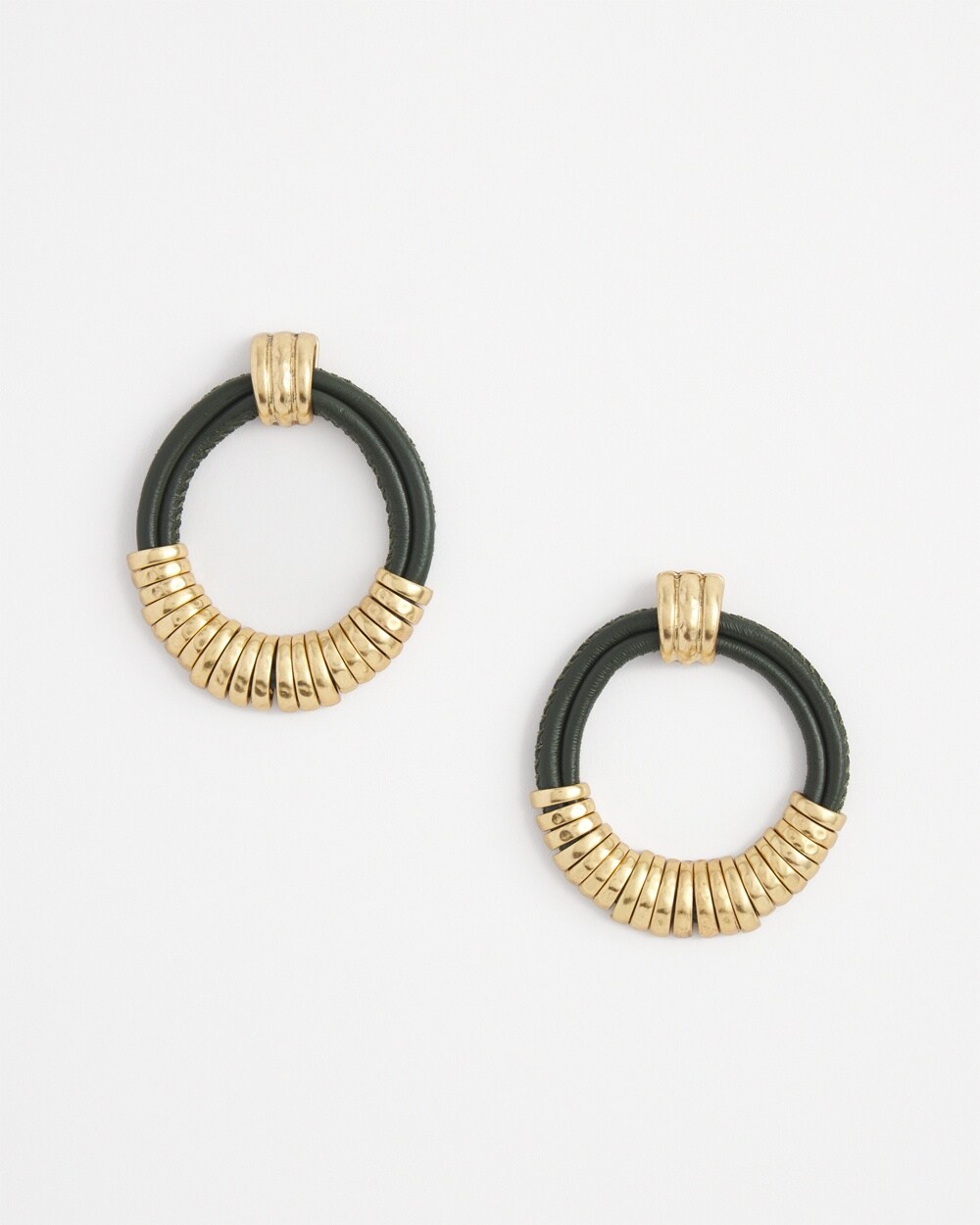 No Droop&#8482; Olive Leather Hoop Earrings