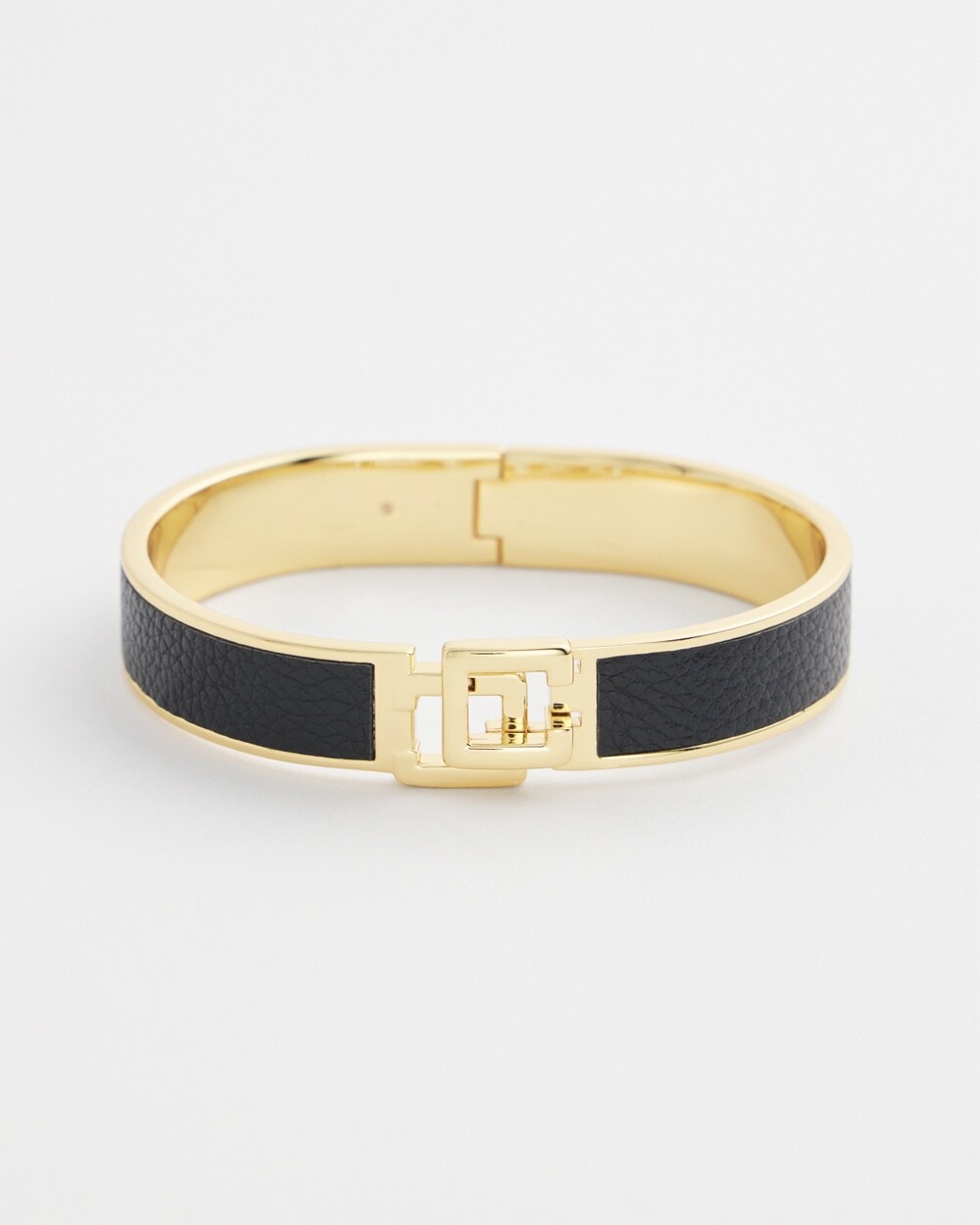 Chico's Click Black Leather Bangle Bracelet