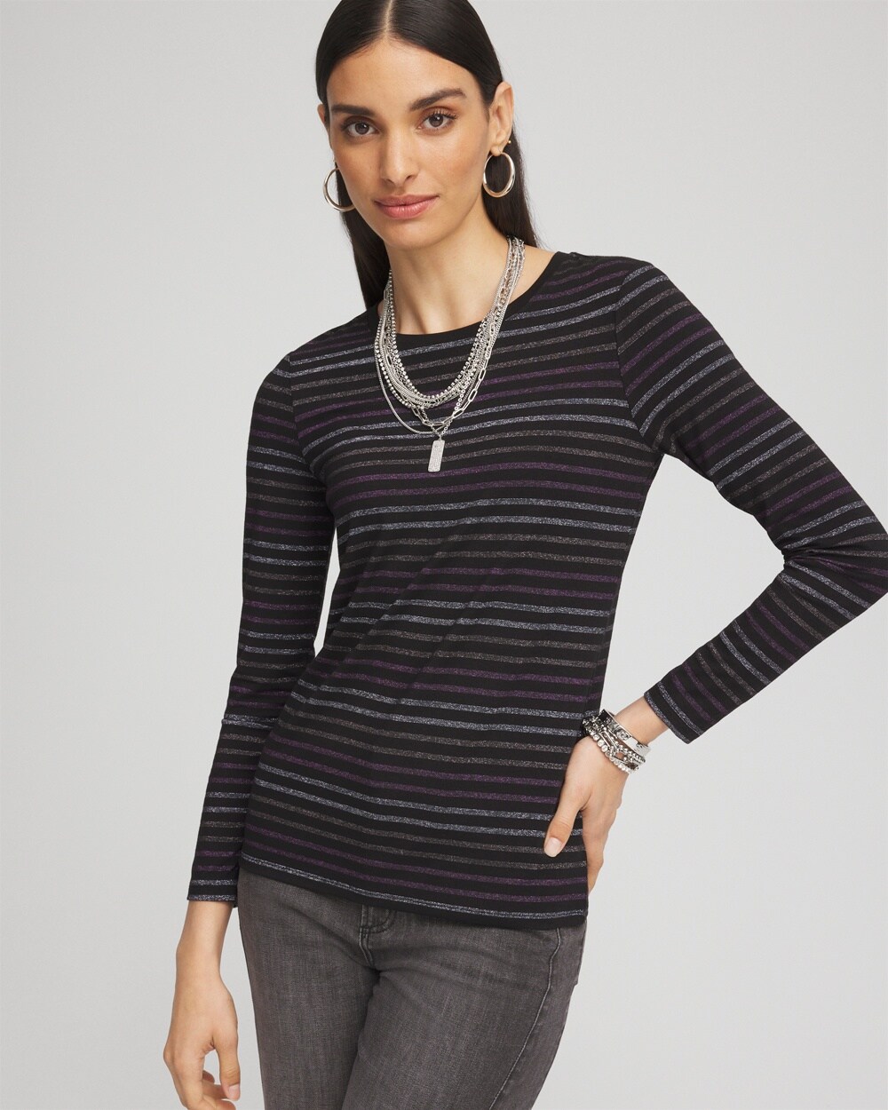 Touch of Cool&#8482; Lurex Stripe Long Sleeve Layering Tee