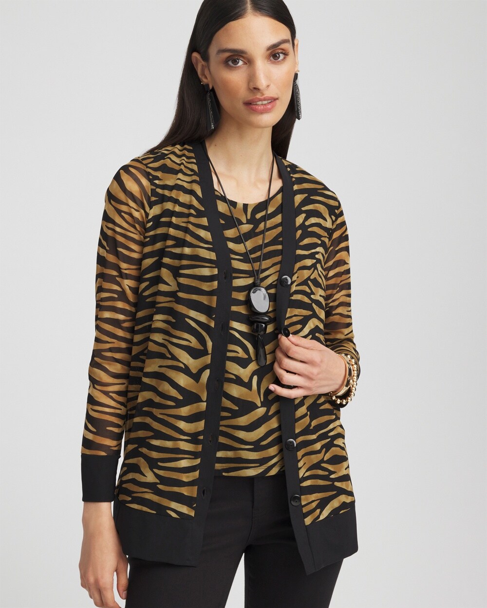 Tiger Print Mesh Cardigan