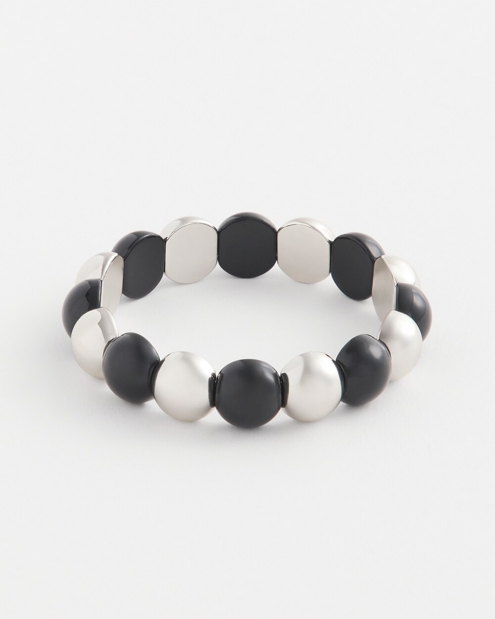 Silver Tone & Black Beaded Stretch Bracelet