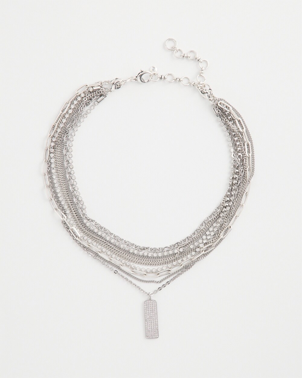 Silver Tone Pave Multistrand Necklace