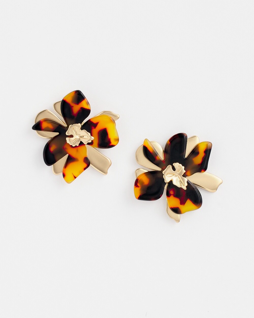 No Droop&#8482; Faux Tortoise Floral Stud Earrings