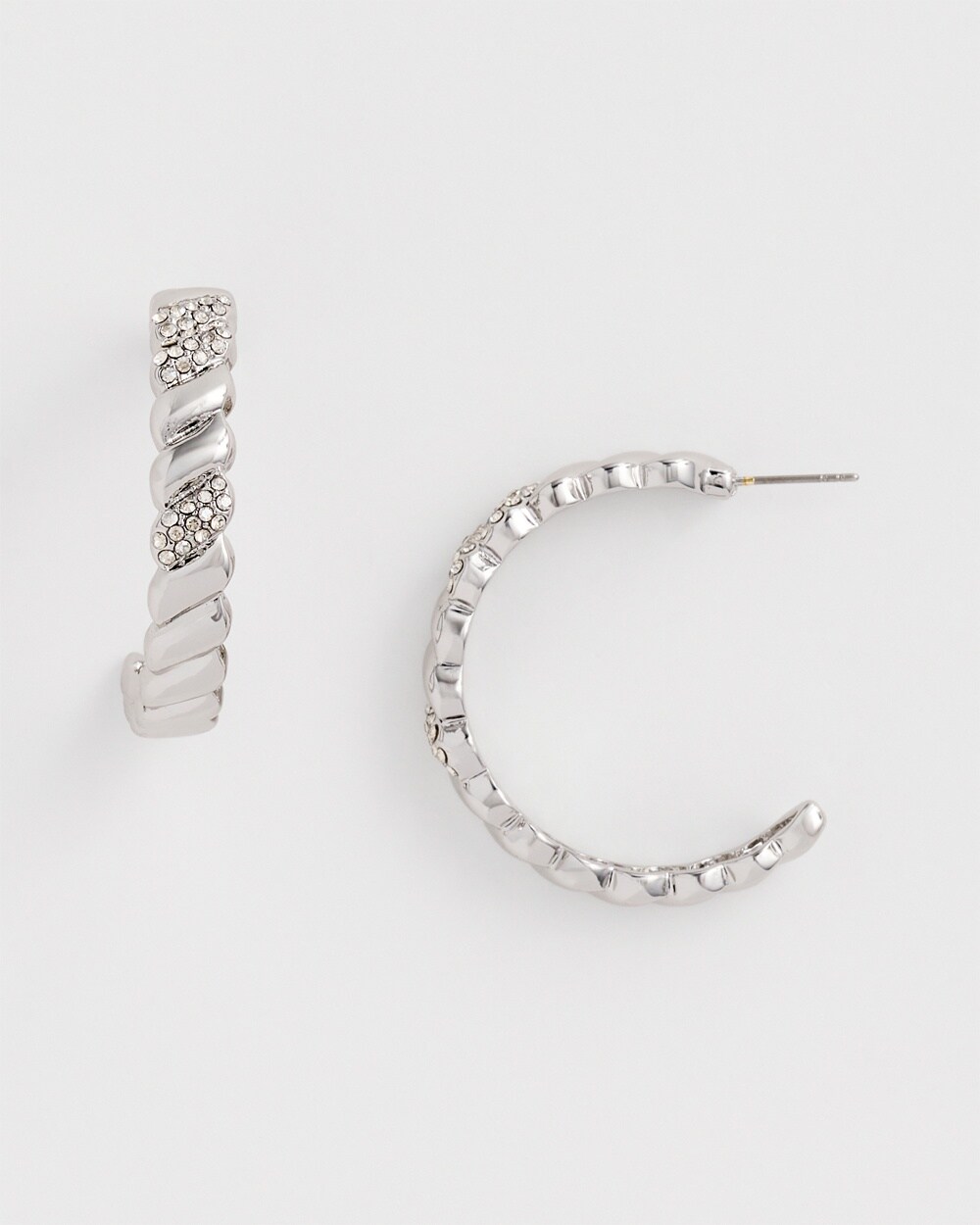 No Droop&#8482; Silver Tone Pave Hoop Earrings