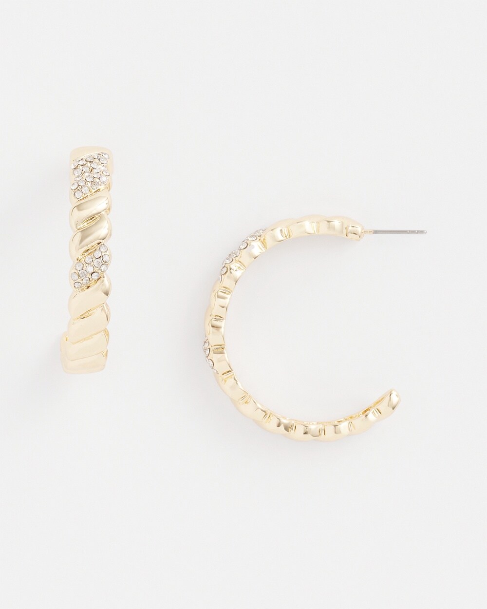 No Droop&#8482; Gold Tone Pave Hoop Earrings