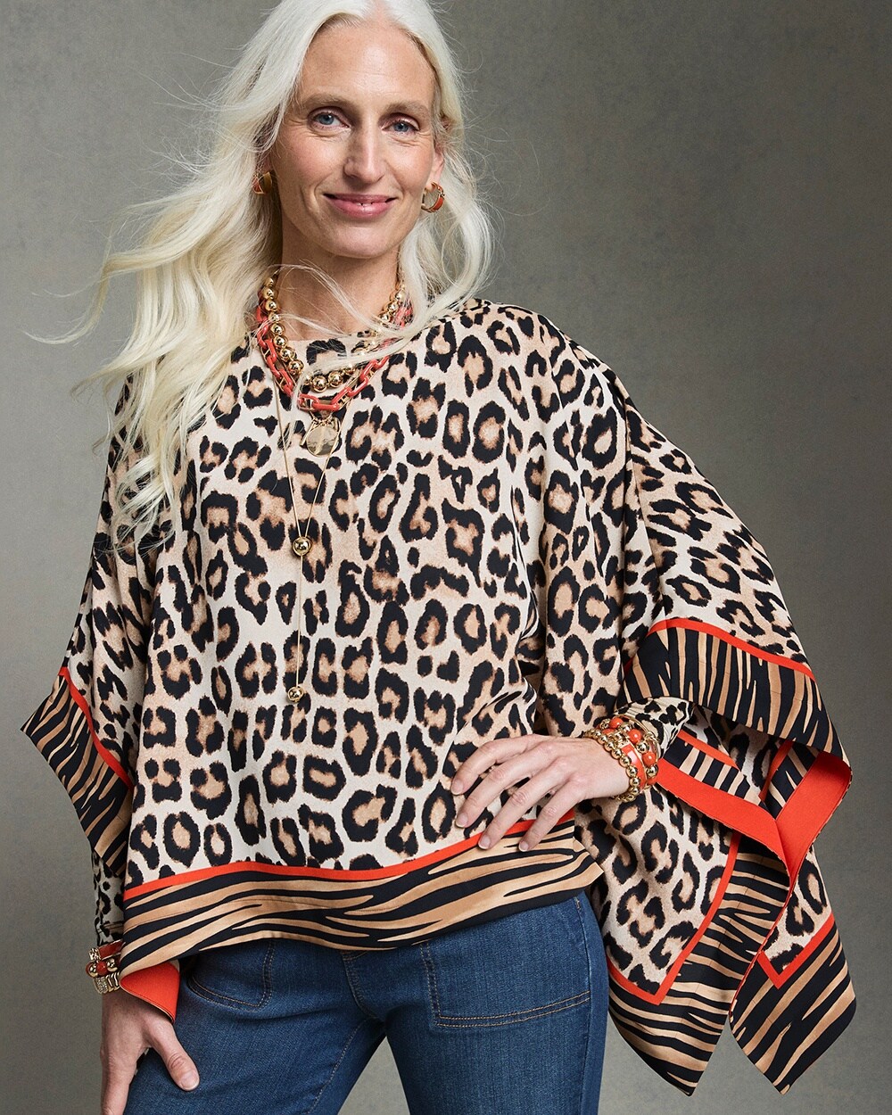 Mixed Animal Print Poncho