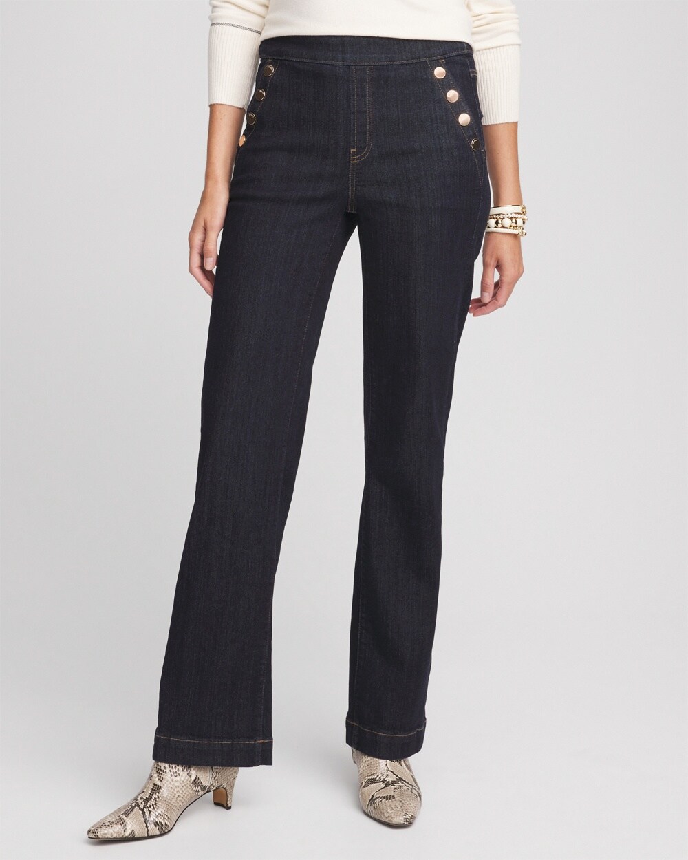 Petite Pull-On Wide Leg Ankle Jeans