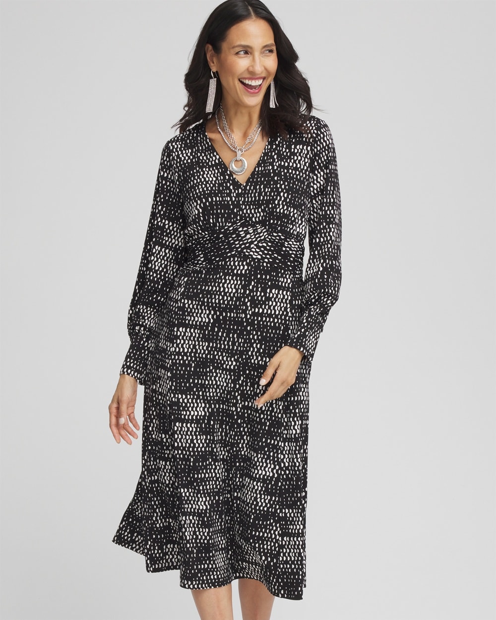 Long Sleeve Surplice Midi Dress