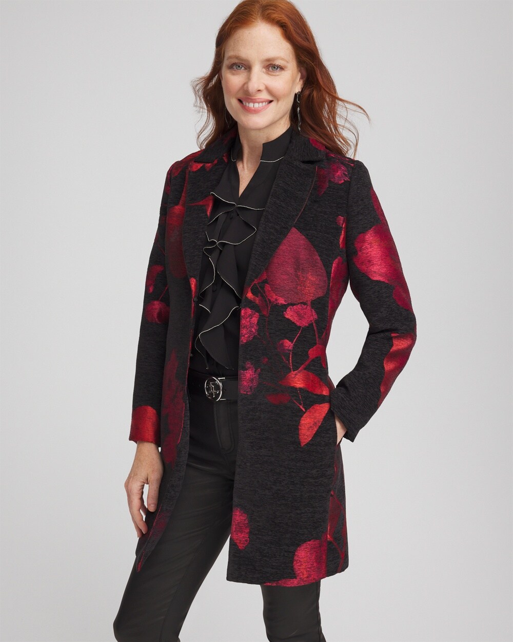 Petite Red Floral Jacquard Topper