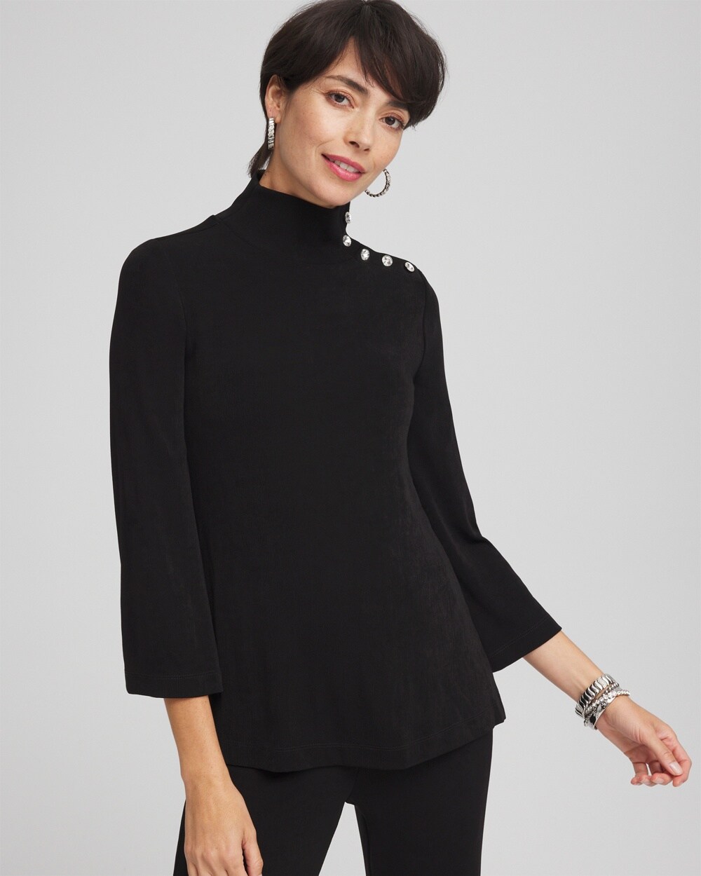 Travelers\u2122 Mock Neck Diamond Button Tunic