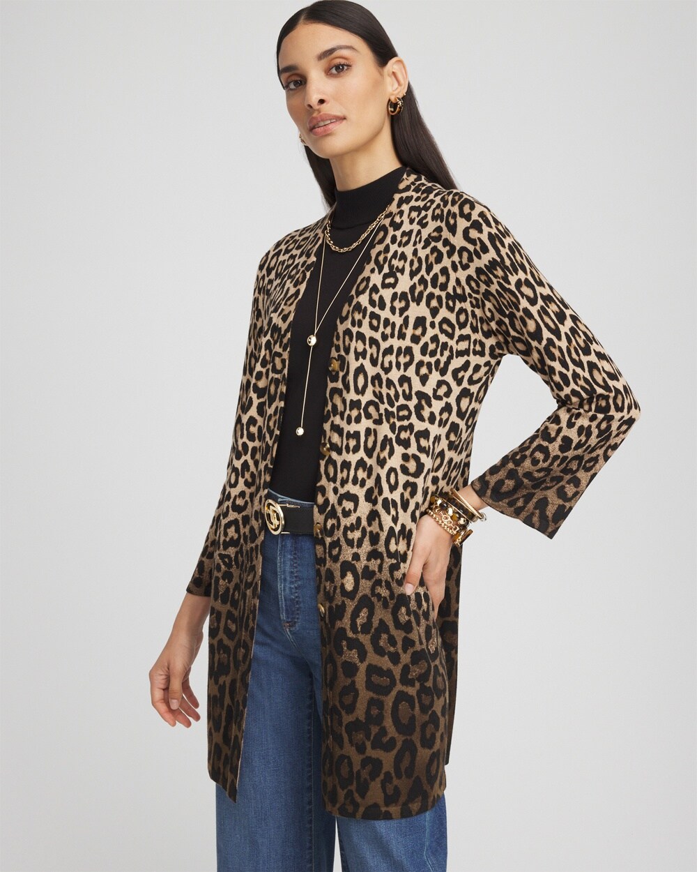 Flared Sleeve Leopard Cardigan