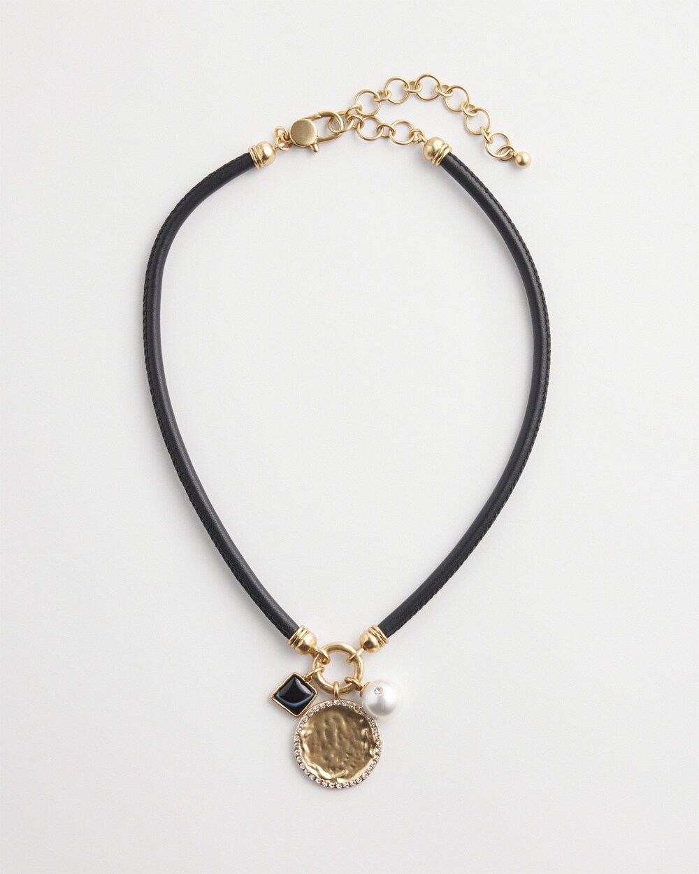 Black Leather Collar Charm Necklace