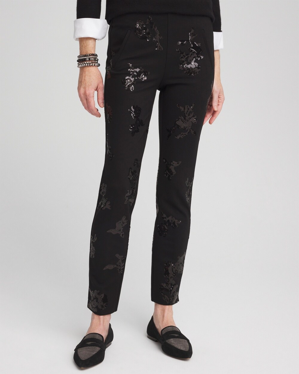 Juliet Floral Sequin Ankle Pants