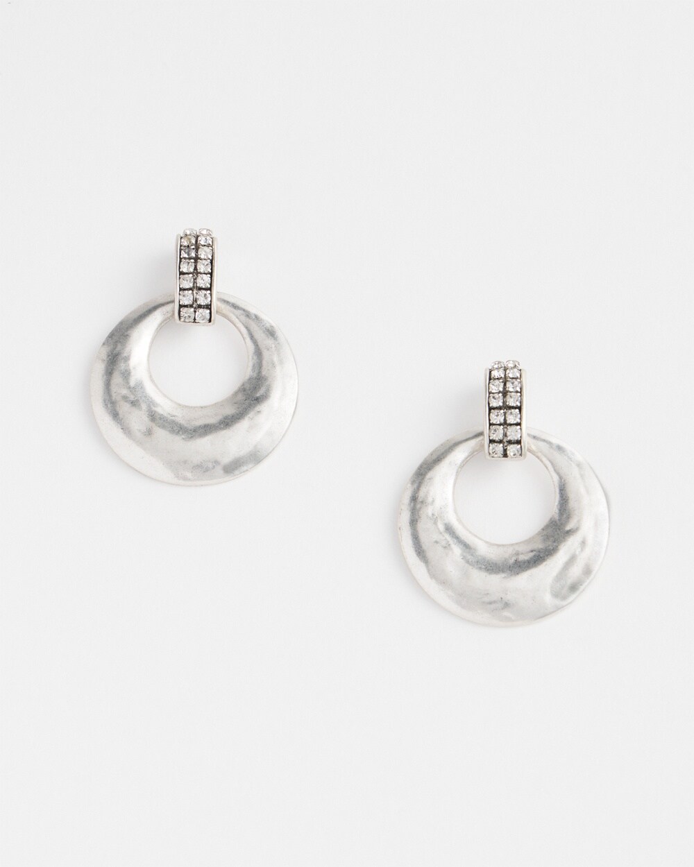 Silver & Pave Drop Circle Earrings