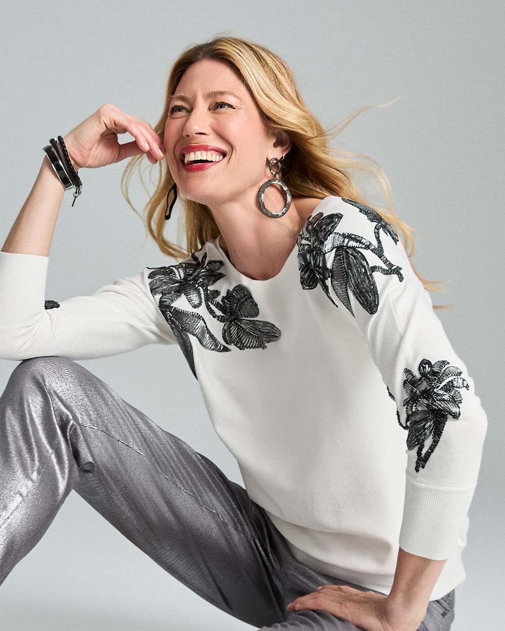 Foil Floral Dolman Sleeve Sweater