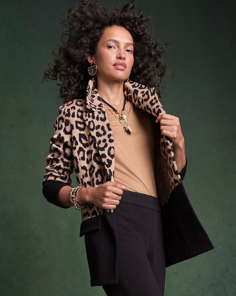 Leopard Color Block Sweater Blazer