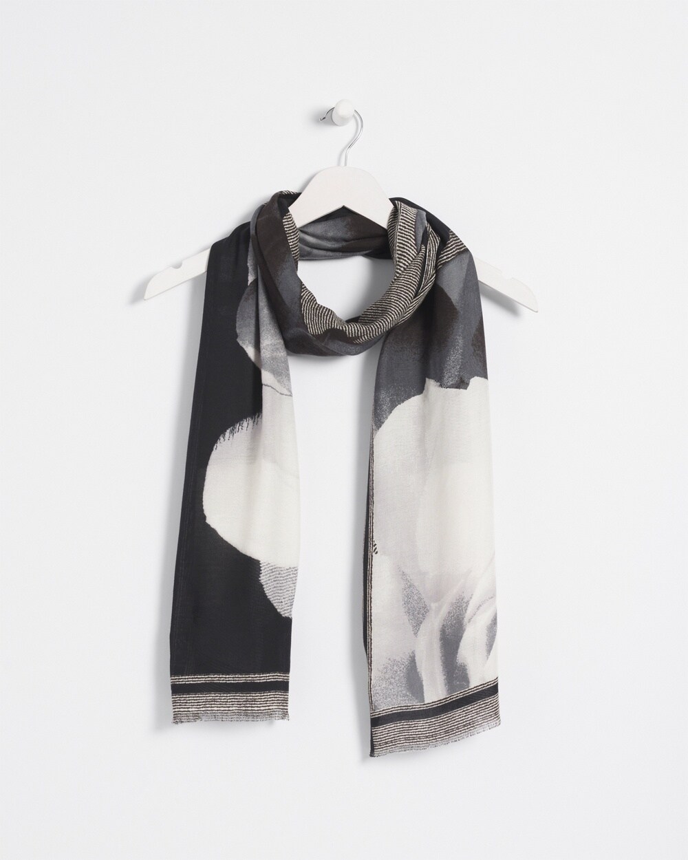 Black & White Floral Oblong Scarf