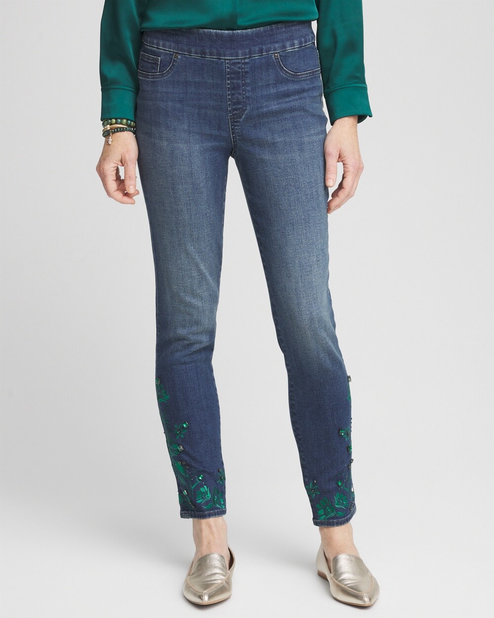 Emerald Jewel Pull-On Ankle Jeggings