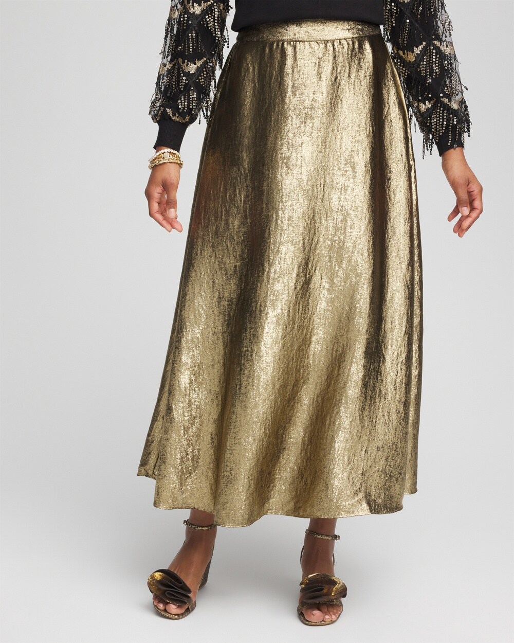 Metallic Satin Maxi Skirt