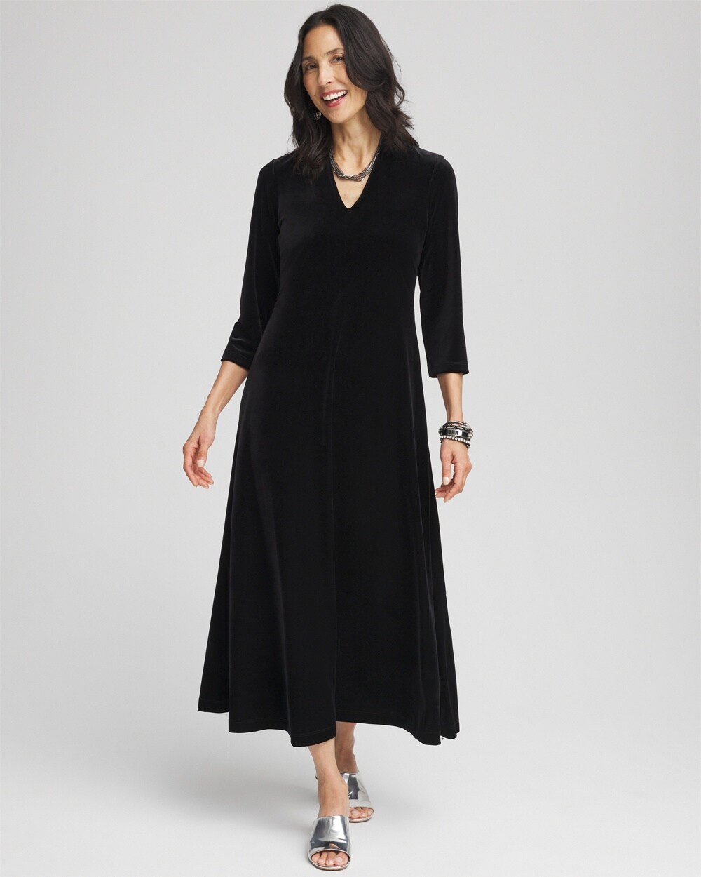 V-Neck Velour Midi Dress