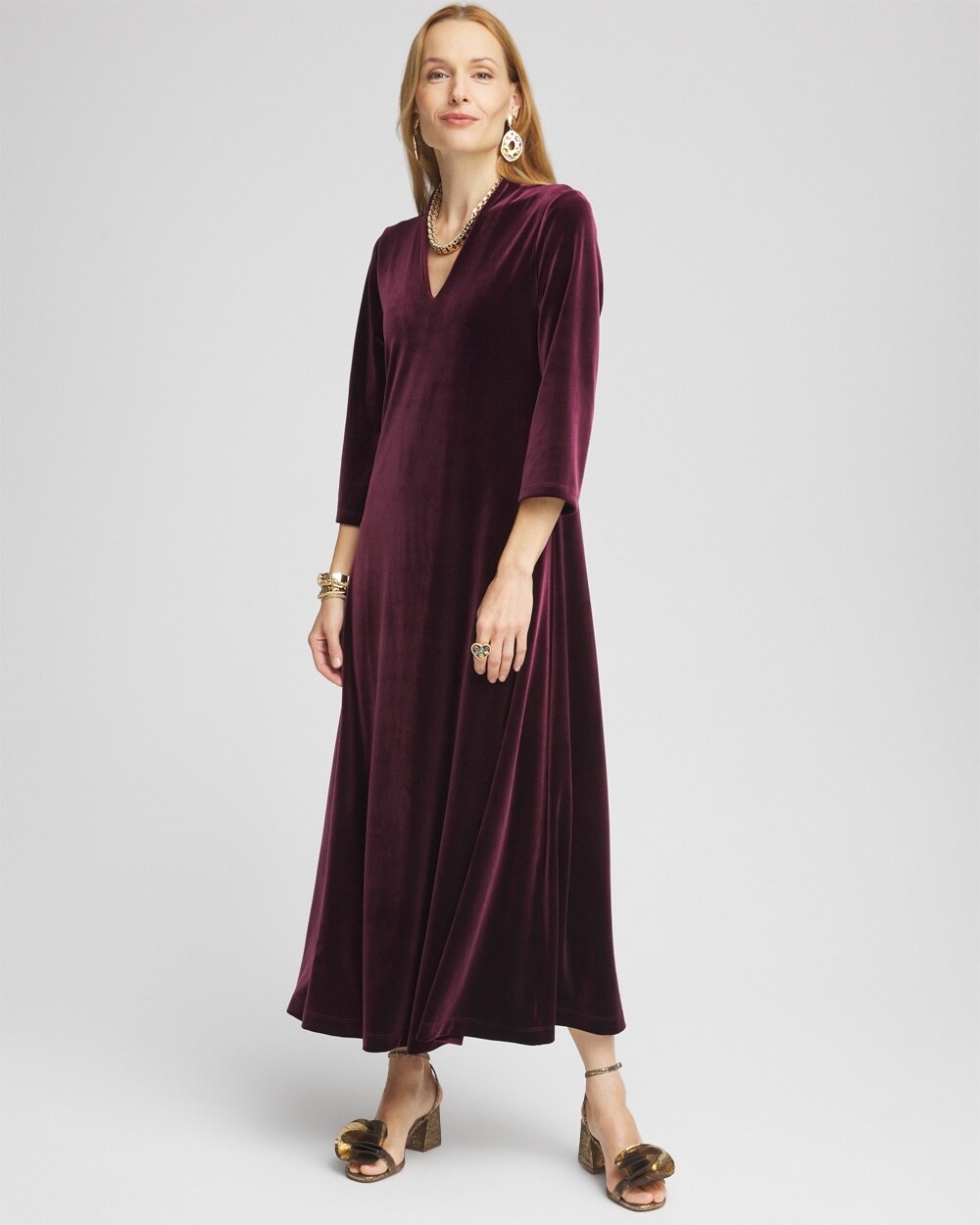 V-Neck Velour Midi Dress