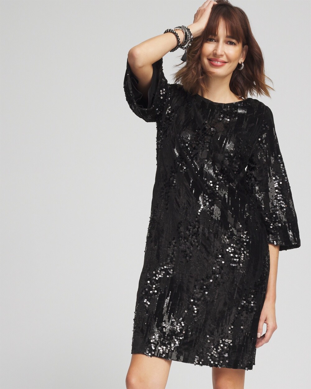 Sequin Bell-Sleeve Dress