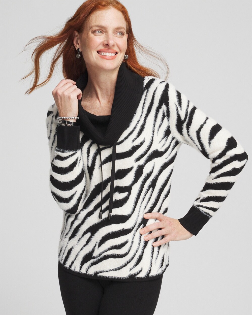 Zenergy\u00AE Zebra Cowl-Neck Top