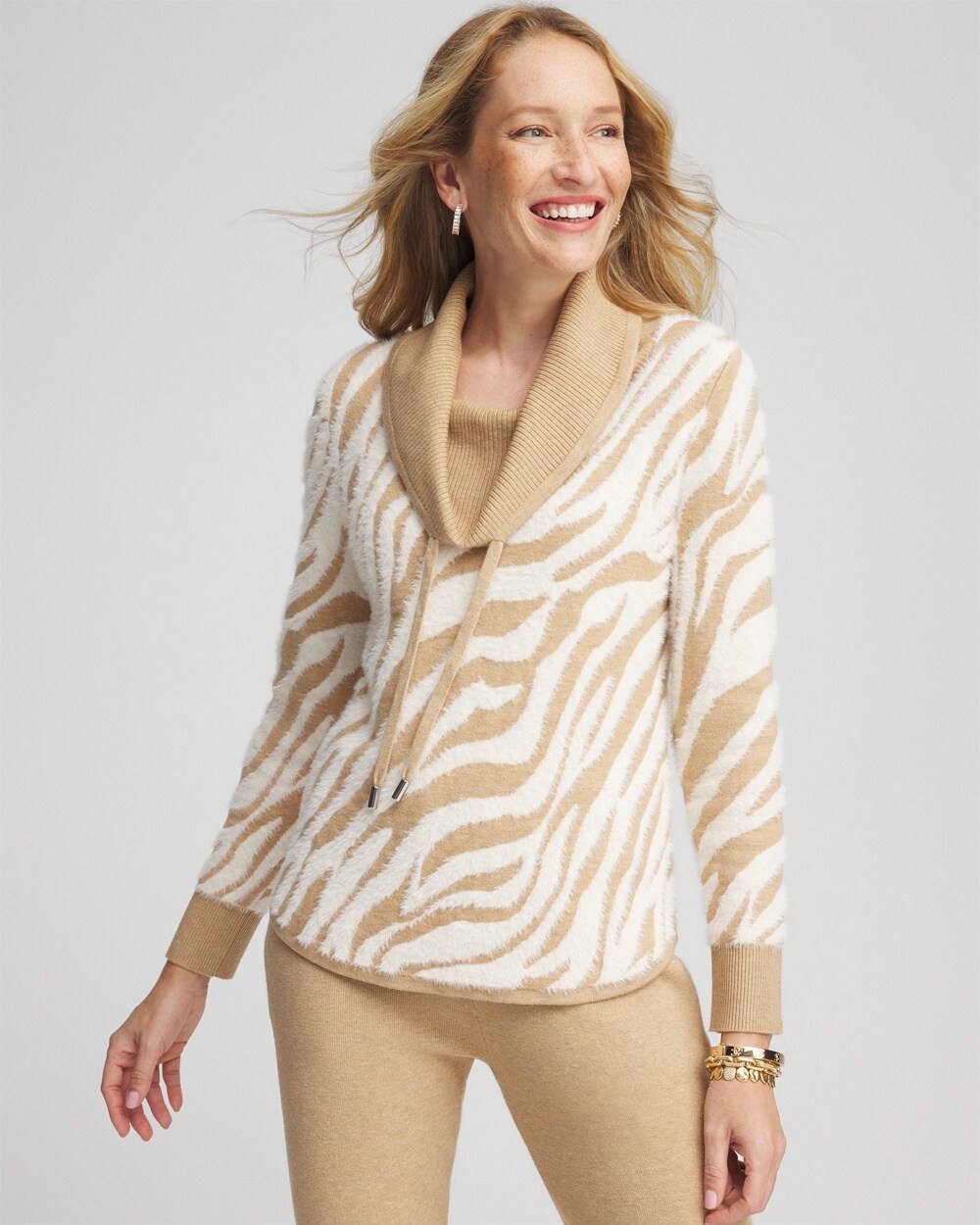 Zenergy\u00AE Zebra Cowl-Neck Top