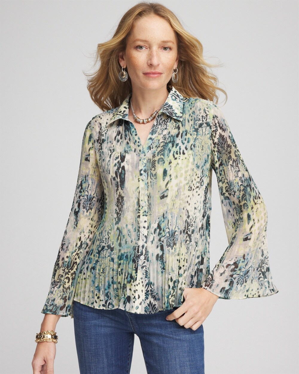 Animal Print Pleated Blouse