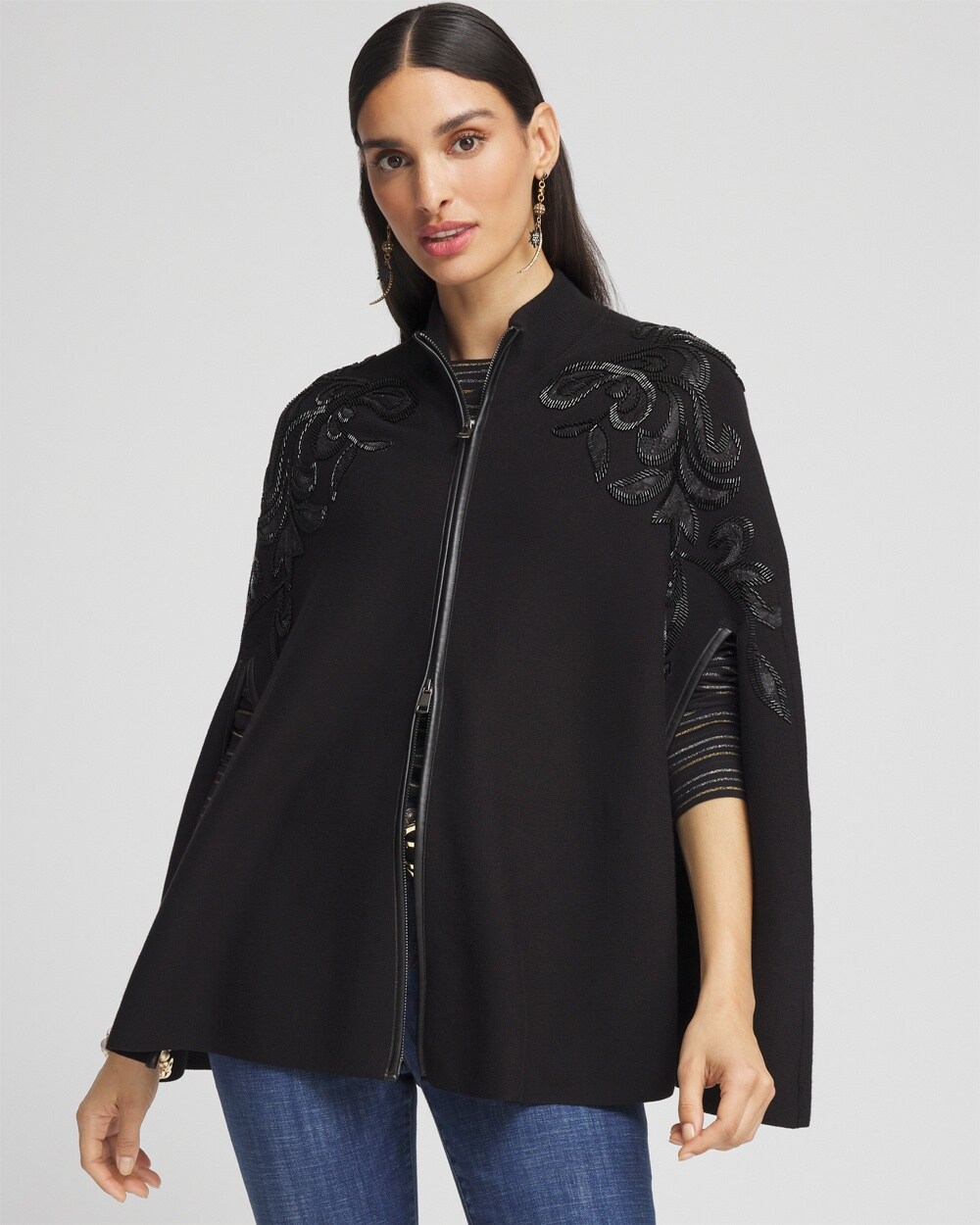 Embellished Zip Front Cape